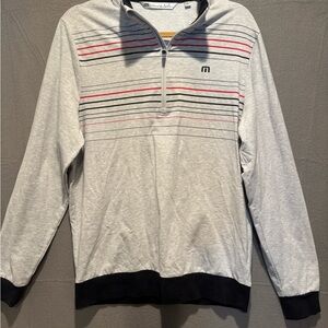 Travis Mathew Light Gray Zip-Up Quarterzip pullover with Black and Red Accents